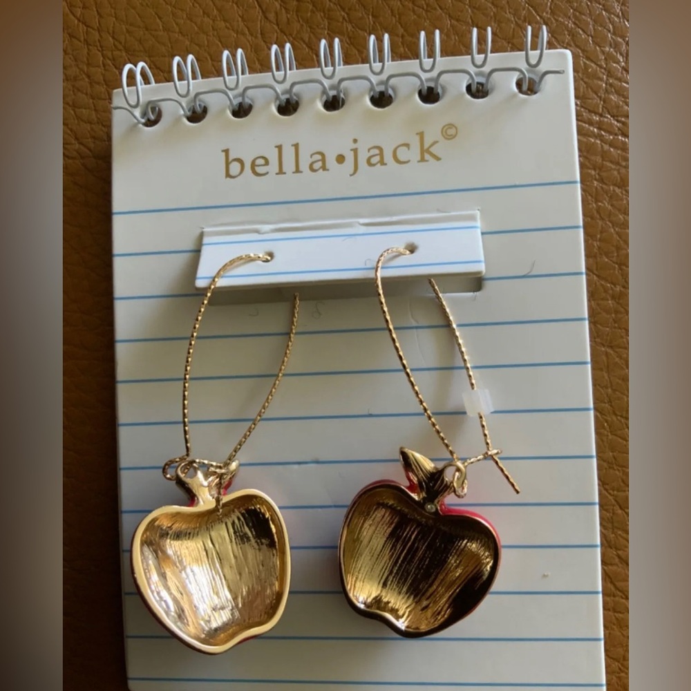 NWOT š Bella Jack gold tone red enamel CZ apple lightweight 2.5ā earrings - Picture 3 of 6